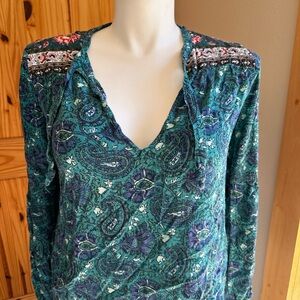 Teal Paisley Long Sleeve Top